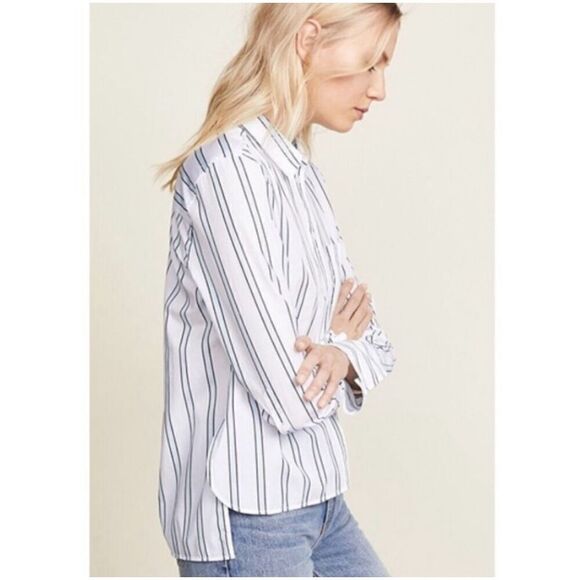 Equipment Femme Huntley White Blue Stripe Cotton Button Down Women’s Size S - Picture 2 of 10
